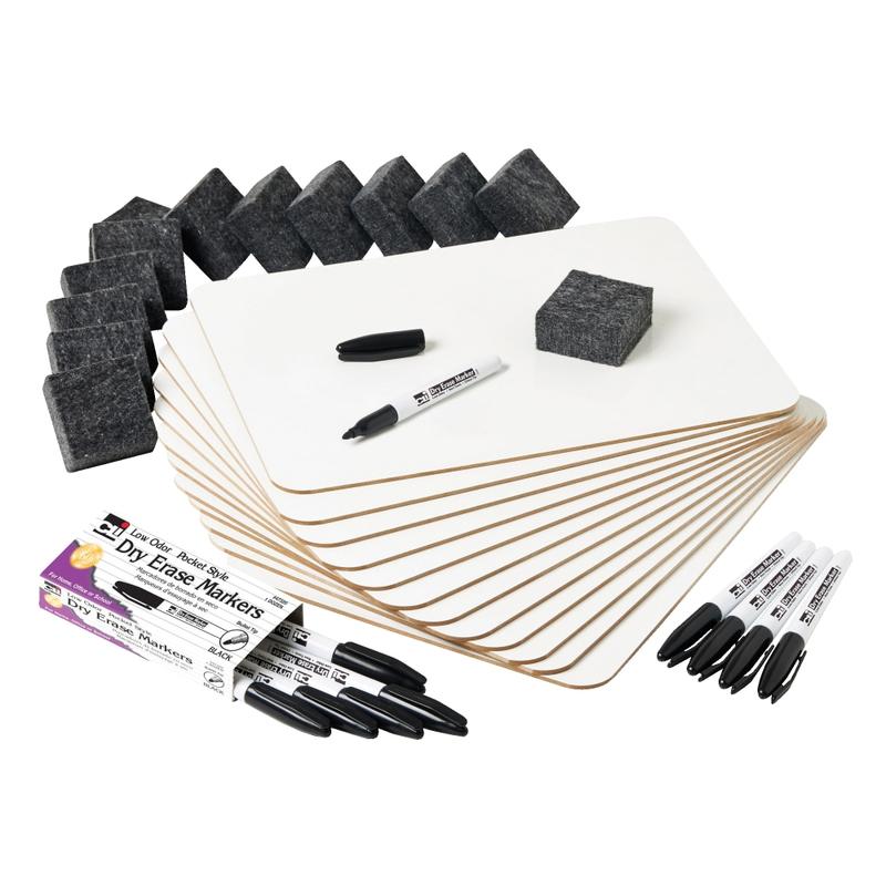 Charles Leonard Dry Erase Classpack, Plain/Primary Lined 2-Sided Boards, Markers & Erasers, Pack Of 12 MPN:CHL35030