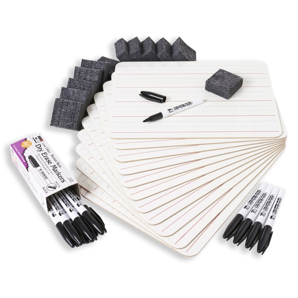 Charles Leonard Magnetic 2-Sided Dry-Erase Lap Boards With Markers And Erasers, 9in x 12in, White, Pack Of 12 Boards MPN:CHL35045