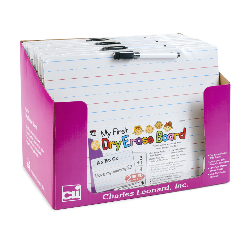 Charles Leonard 2-Sided Dry-Erase Lap Boards With Markers/Erasers, My First, 9in x 12in, White, Pack Of 12 Boards MPN:CHL35220ST