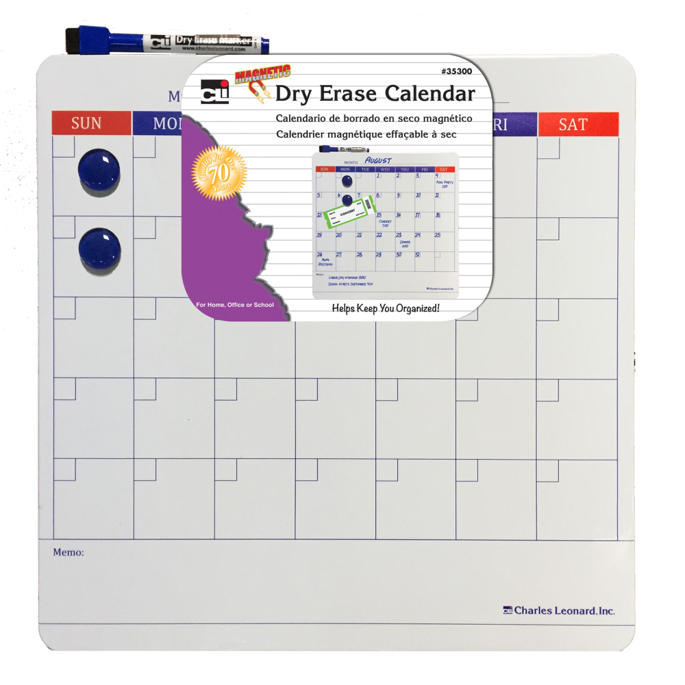 Charles Leonard Magnetic Dry-Erase Calendars, 14in x 14in, Pack Of 6 Calendars MPN:CHL35300ST