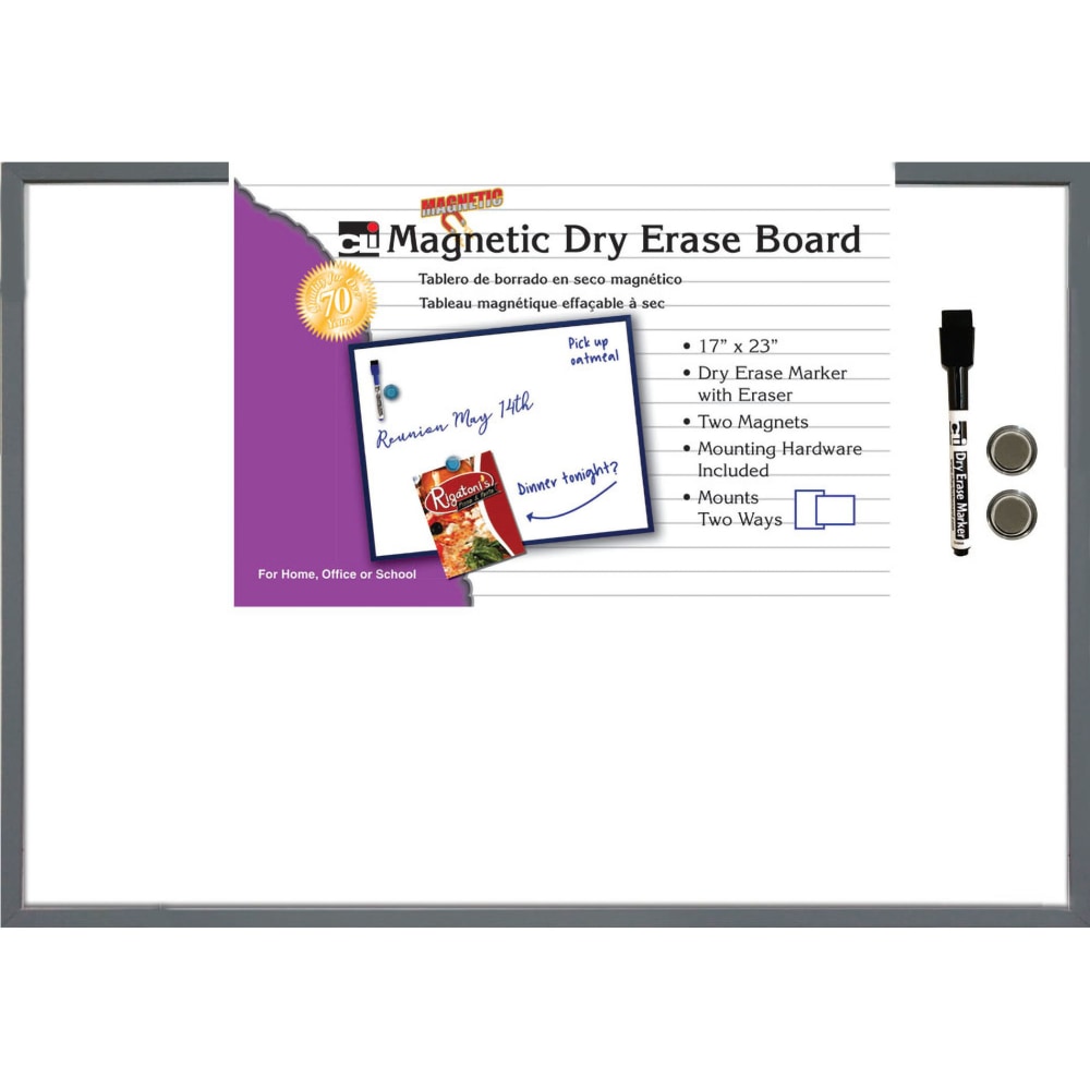 Charles Leonard Magnetic Dry-Erase Board, 17in x 23in, White, Gray Plastic Frame MPN:CHL35375