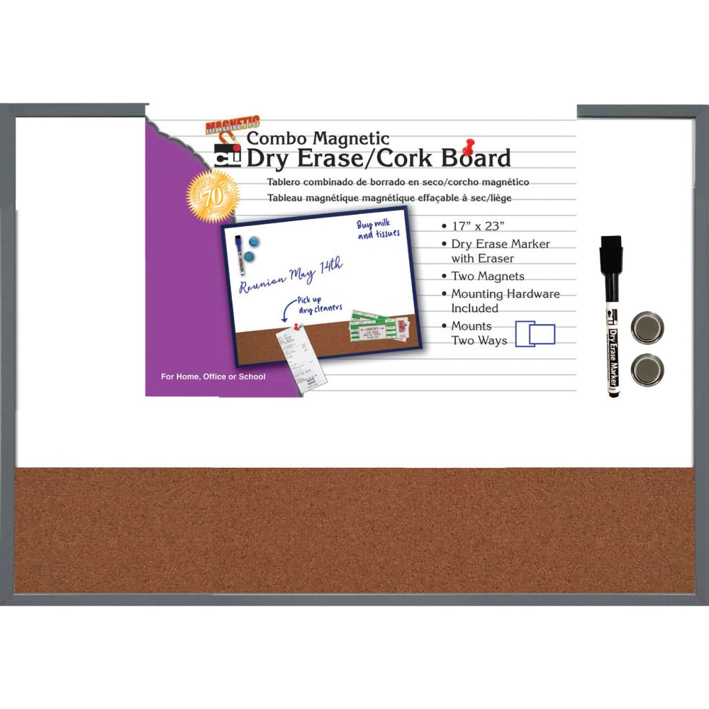 Charles Leonard Magnetic Dry-Erase Board With Cork Board, Plastic Board, 17in x 23in, White, Gray Plastic Frame MPN:CHL35415