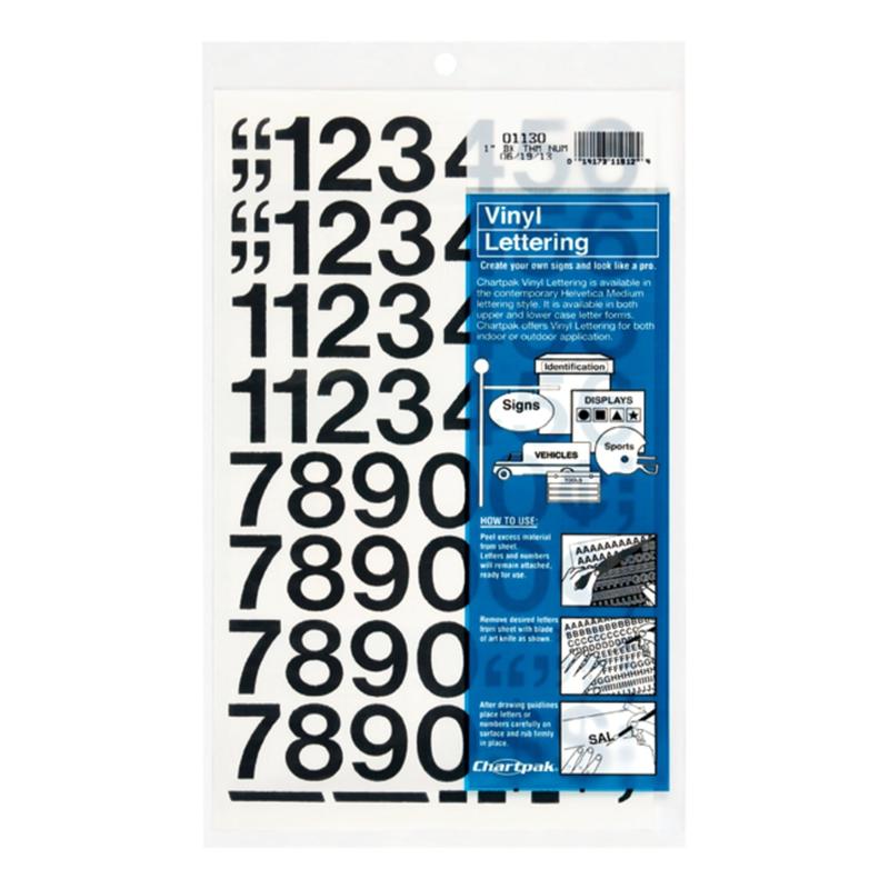 Chartpak Permanent Adhesive Vinyl Numbers - 44 (Numbers) Shape - Self-adhesive - 1in Height x 12in Length - Black - Vinyl - 1 / Pack (Min Order Qty 17) MPN:01130