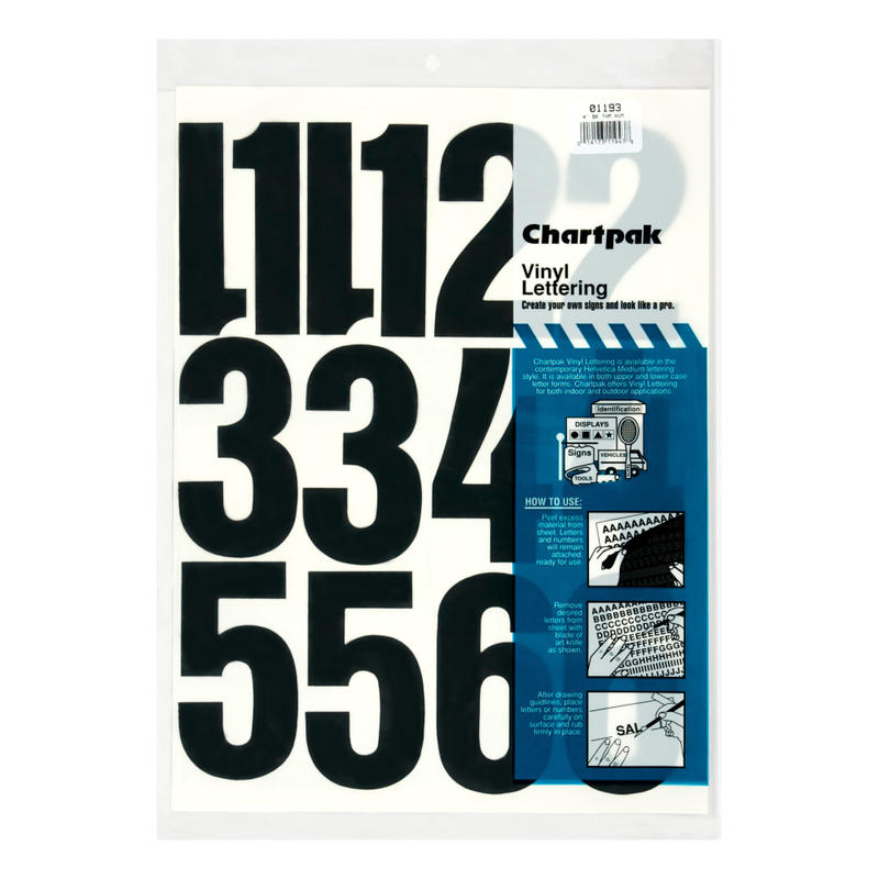 Chartpak Pickett Vinyl Numbers, 4in, Black (Min Order Qty 6) MPN:1193