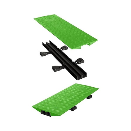 Hi-Viz Cable Protector, 2 in H, 36 in L, 13 in W, 2 Channel, Polyurethane, Black, Green MPN:CL2X1505GDFLG/B