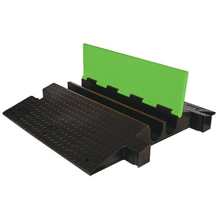 Hi-Viz Cable Protector, 5-1/8 in H, 35-3/4 in L, 42-1/8 in W, 2 Channel, Urethane, Black, Green MPN:YJ2-400-B/FLG