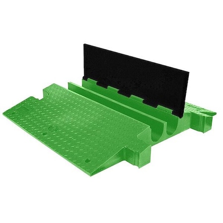 Hi-Viz Cable Protector, 5-1/8 in H, 35-3/4 in L, 42-1/8 in W, 2 Channel, Urethane, Black, Green MPN:YJ2-400-FLG/B