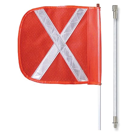 Warning Whip with Reflective X Flag, White, Fiber Glass, Split Pole MPN:FS8X-SPQD-O