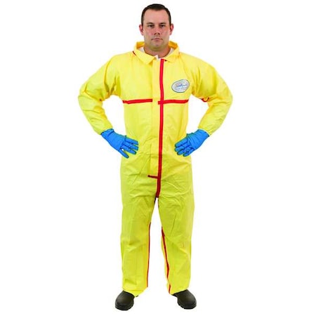 Chemical Resistant Coveralls, Collared Coverall, 2XL, Nonwoven, Elastic Wrist, Open Ankle, Yellow MPN:7012YT-2XL