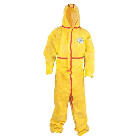 Chemical Resistant Coveralls, Hooded Coverall, 4XL, Nonwoven, Elastic Wrist, Elastic Ankle, Yellow MPN:7015YT-4XL