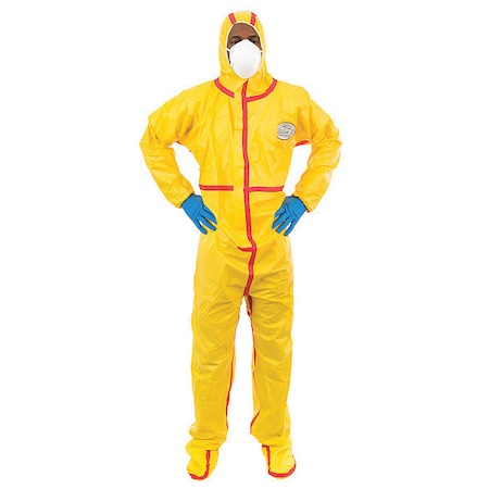 Chemical Resistant Coveralls, Hooded Coverall, 3XL, Nonwoven, Elastic Wrist, Attached Boots Ankle MPN:7019YT-3XL