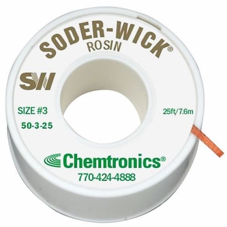 Desoldering Wick, 25 ft., 3, Copper, Rosin MPN:50-3-25