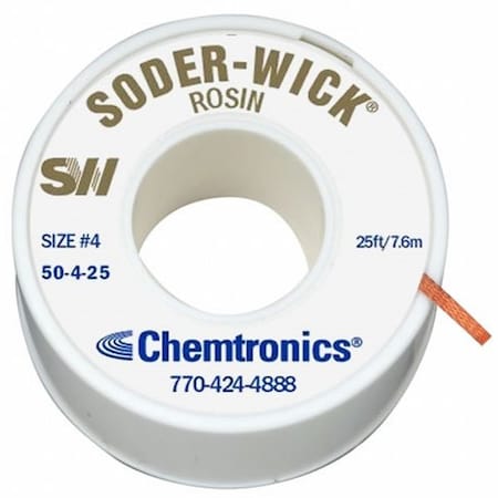 Desoldering Wick, 25 ft., 4, Copper, Rosin MPN:50-4-25