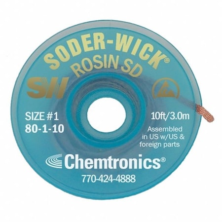 Desoldering Wick, 10 ft., 1, Copper, Rosin MPN:80-1-10
