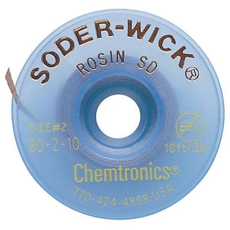 Desoldering Wick, 10 ft., 2, Copper, Rosin MPN:80-2-10