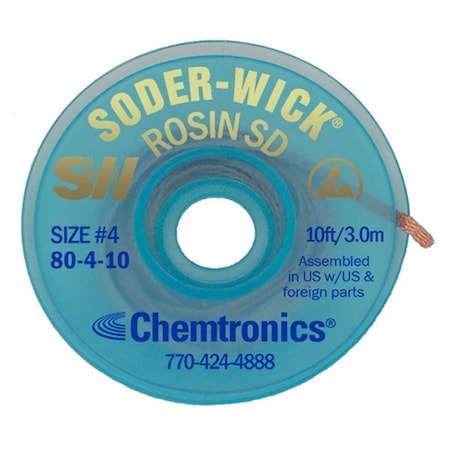 Desoldering Wick, 10 ft., 4, Copper, Rosin MPN:80-4-10