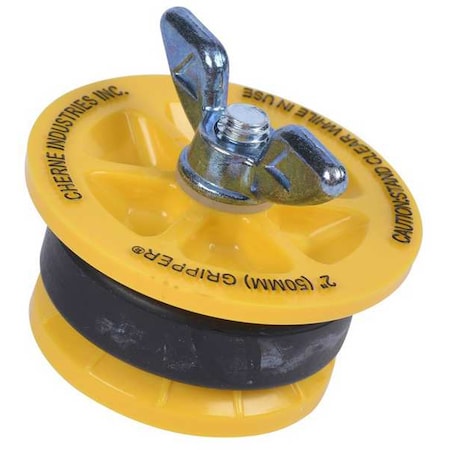 Pipe Plug, Wing Nut Head, End of Pipe Seal, For 2 in Pipe, Natural Rubber Seal, T-Handle Gripper MPN:270229