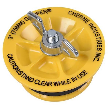 Inside-Of-Pipe Gripper End of Pipe Plug W/ Wing Nut Head, For 3 in Pipe, 3.55 in H, Natural Rubber MPN:270237