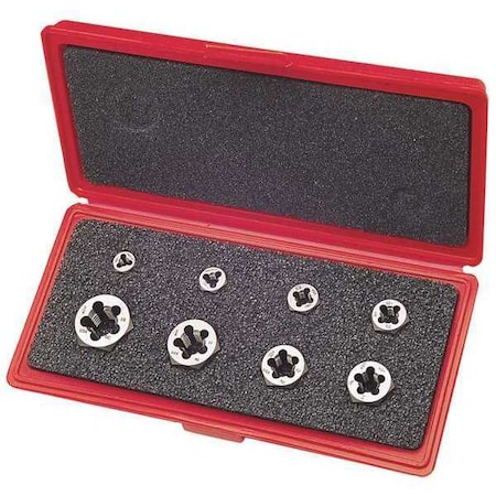 8pc Carbon Steel Hexagon Rethreading Die Set 377 Greenfield Threading, 1/4-28 to 3/4-16 UNF MPN:403553