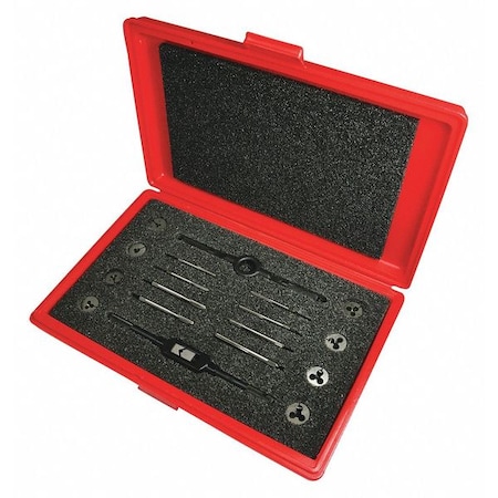 10PC Plug Hand Taps and Round Adjustable Dies Set 8 Sizes 2-56 To 12-24 UNC & UNF MPN:420359