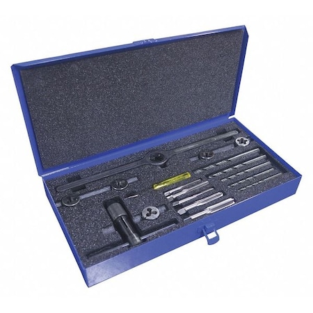 15PC Plug Hand Tap, Round Adj. Dies and Jobber Drill Set M6 To M12 Tap and Die, 5mm To 10.2mm Drills MPN:420368
