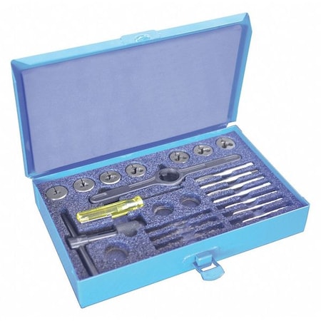 17PC Plug Hand Taps and Round Adjustable Dies Set 7 Sizes 4-40 To 1/4-20 UNC MPN:423001