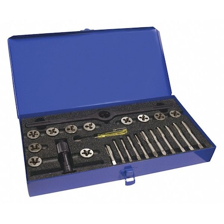 25PC Plug Hand Taps and Round Adjustable Dies Set 11 Sizes 1/4-20 To 1/2-20 UNC UNF & 1/8-27NPT MPN:423004