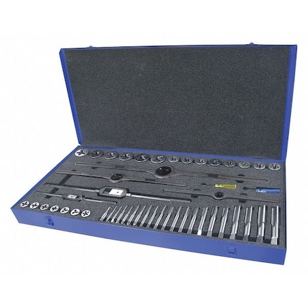 47PC Plug Hand Taps and Round Adjustable Dies Set 21 Sizes 1/4-20 To 1-14 UNC UNF & UNS & 1/8-27NPT MPN:423005