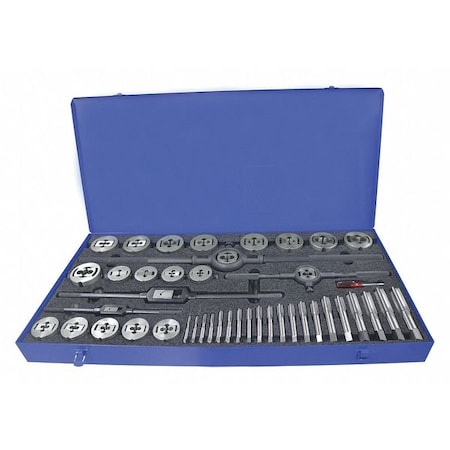45PC Plug Hand Taps and Two-Piece Dies Set with Collet 7 Sizes, 1/4-20 To 1-14 UNC UNF & UNS MPN:423163