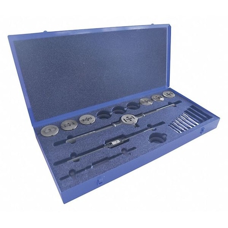 16PC Plug Hand Taps and Two-Piece Dies Set with Collet 7 Sizes, M6, M8, M10, M12, M14, M16, and M18 MPN:423164