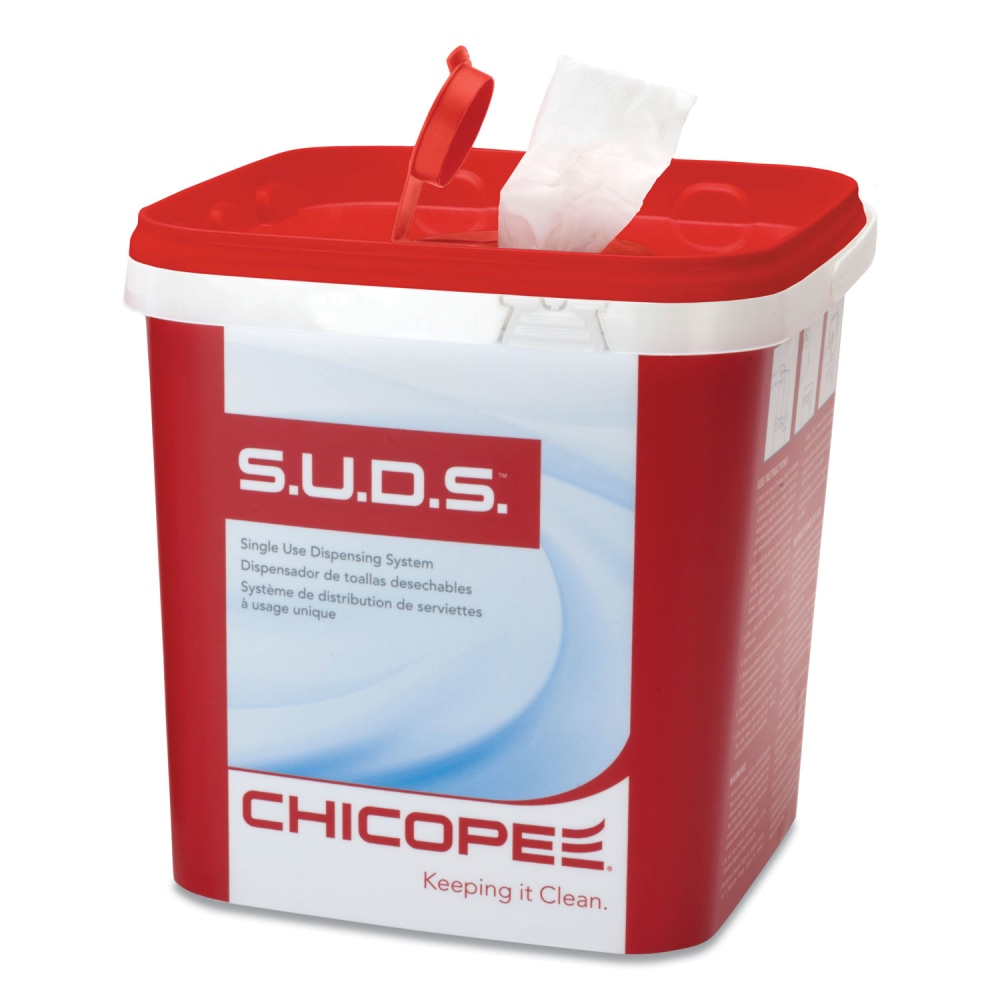 Chicopee S.U.D.S Bucket with Lid, 7.5 x 7.5 x 8, Red/White, 220 Wipes Per Carton, 6 Cartons MPN:0727