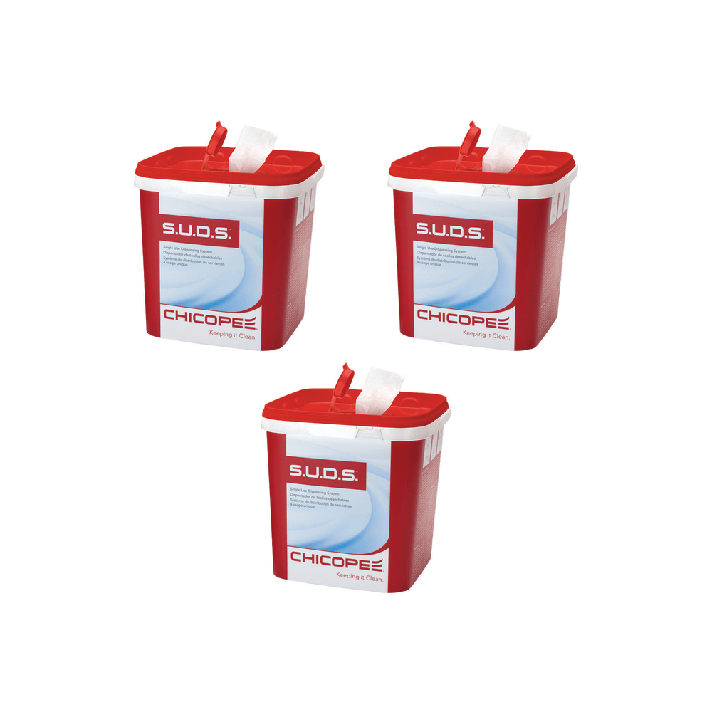 Chicopee S.U.D.S Bucket with Lid, 7.5 x 7.5 x 8, Red/White, 220 Wipes per Carton, 3 Cartons MPN:0728