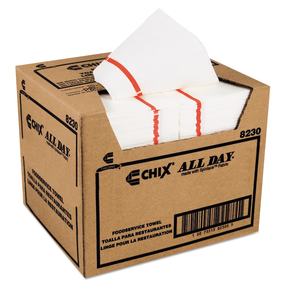 Chix Chicopee All Day Foodservice Towels, 1-Ply, 12.25 x 21, White/Red Stripe, 200/Carton MPN:8230