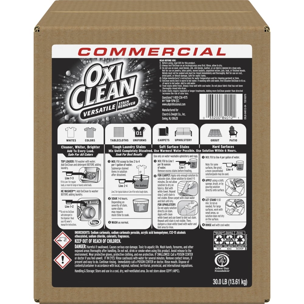 OxiClean Versatile Stain Remover - 480 oz (30 lb) - Versatile, Chlorine-free, Color Safe - White - 1 Each MPN:3320084012