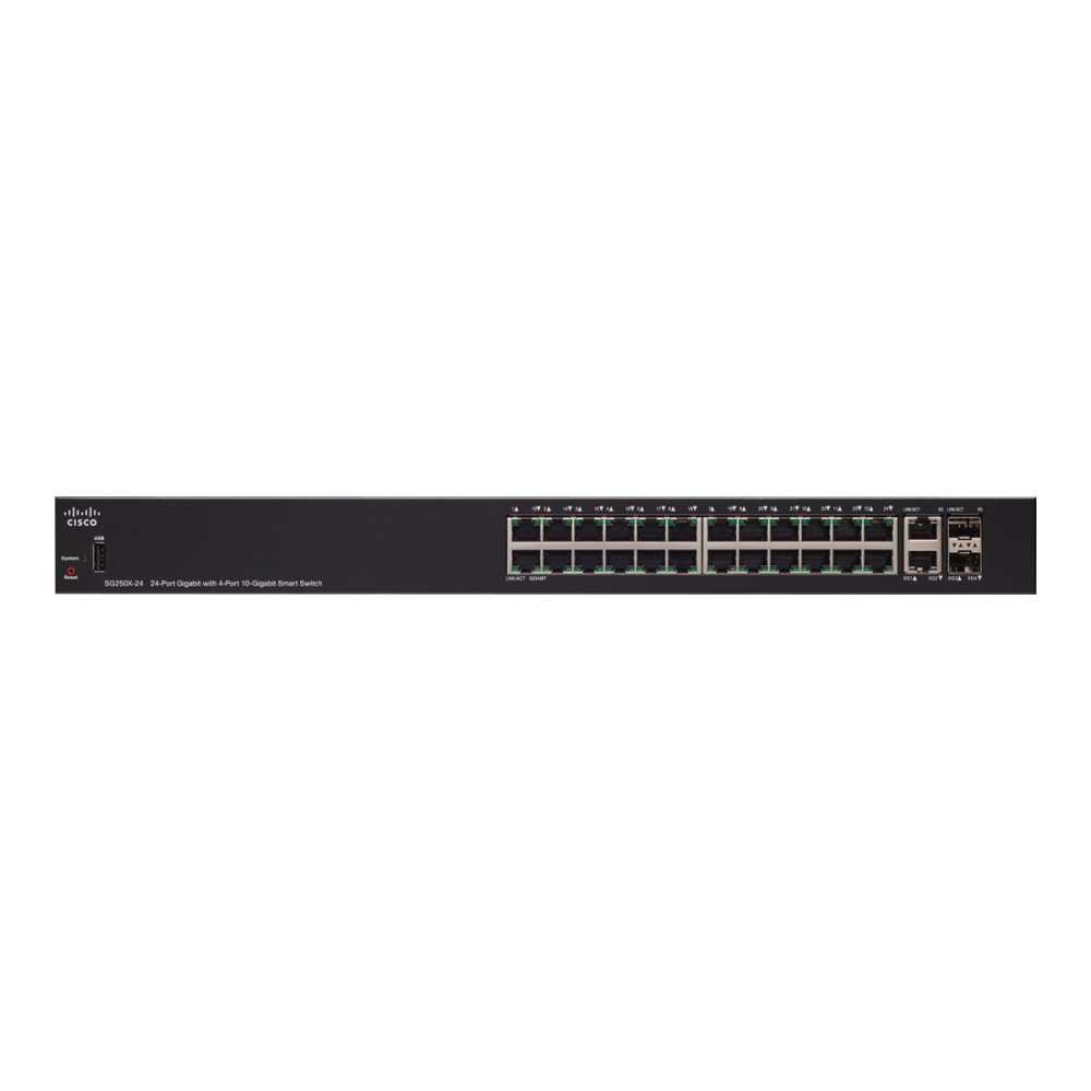 Cisco SG250X-24 24-Port Gigabit with 4-Port 10-Gigabit Smart Switch - 24 Ports - Manageable - 10 Gigabit Ethernet - SG250X24K9NA MPN:SG250X-24-K9-NA