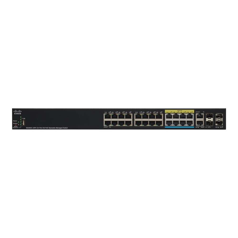 Cisco SG350X-24PV Ethernet Switch - 24 Ports - Manageable - Gigabit Ethernet, 5 Gigabit Ethernet, 10 Gigabit Ethernet - SG350X24PVK9NA MPN:SG350X-24PV-K9-NA