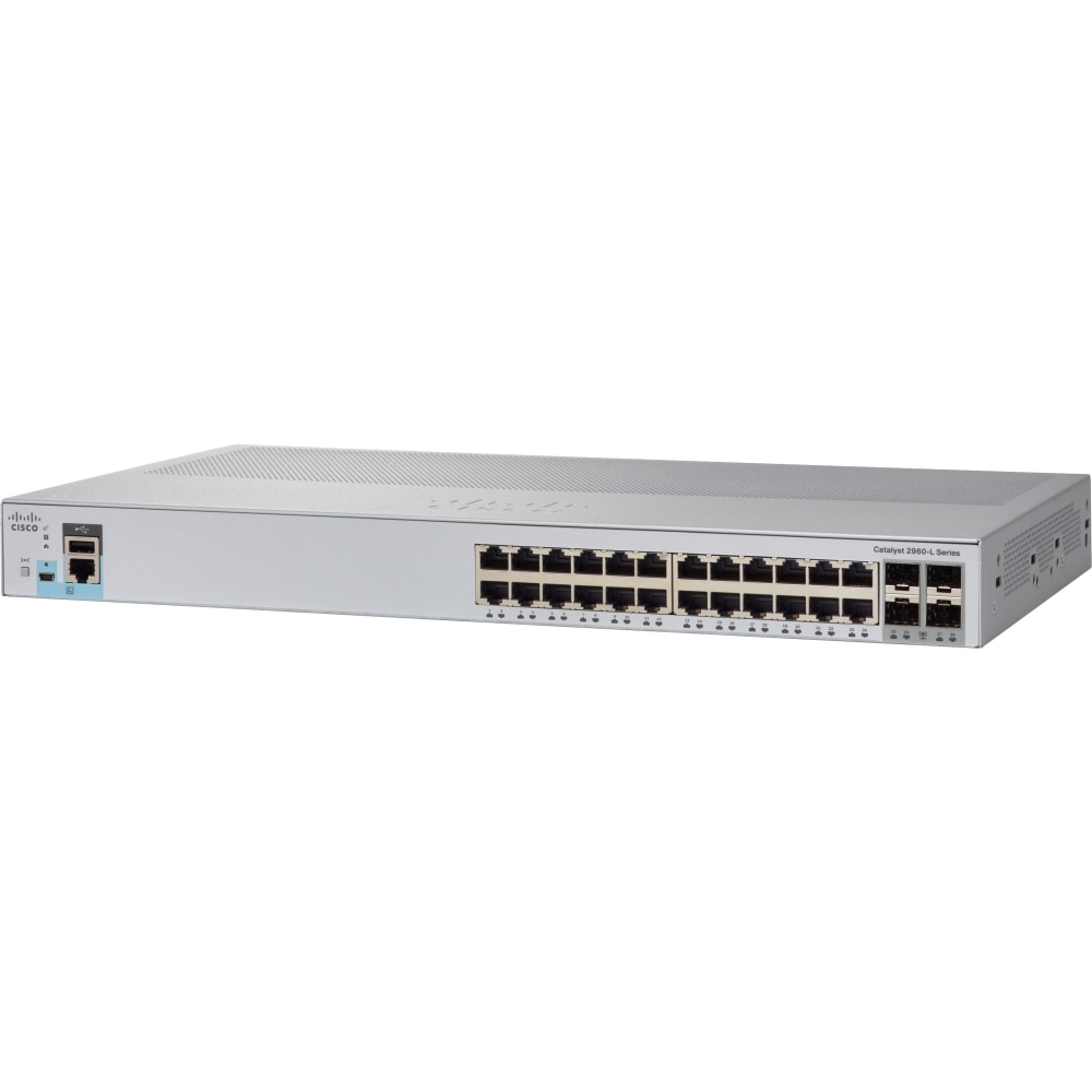 Cisco Catalyst 2960L-24PQ-LL - Switch - managed - 24 x 10/100/1000 (PoE+) + 4 x 1 Gigabit / 10 Gigabit SFP+ - desktop, rack-mountable - PoE+ (195 W) MPN:WS-C2960L-24PQ-LL