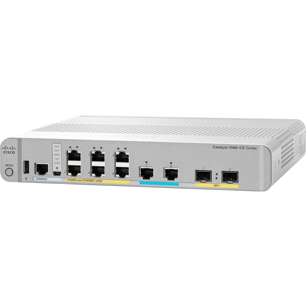 Cisco 3560-CX Switch 6 GE PoE+, 2 MultiGE PoE+, uplinks: 2x 10G SFP+, IP Base - 8 Ports - Manageable - WSC3560CX8XPDS MPN:WS-C3560CX-8XPD-S
