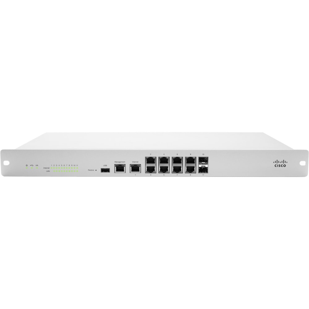 Meraki MX100 Cloud Managed Security Appliance - 9 Port - Gigabit Ethernet - 9 x RJ-45 - 2 Total Expansion Slots - Rack-mountable MPN:MX100-HW