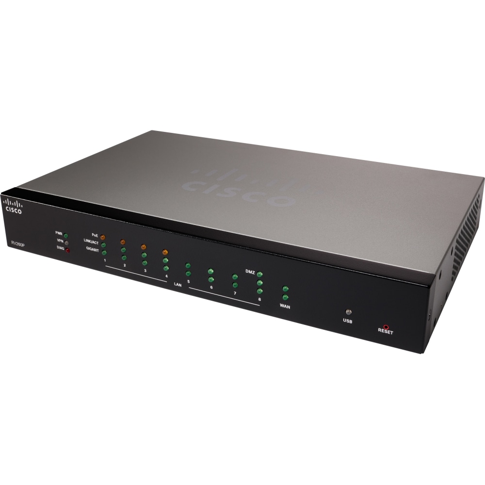 Cisco RV260P VPN Router with PoE - 9 Ports - Management Port - 1 - Gigabit Ethernet Lifetime Warranty MPN:RV260P-K9-NA