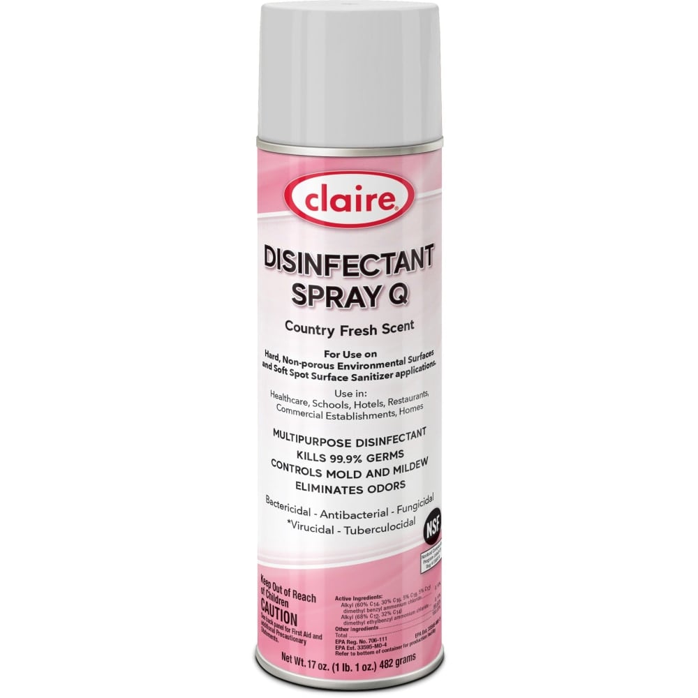 Claire Multipurpose Disinfectant Spray - Ready-To-Use - Spray - 17 fl oz (0.5 quart) - Country Fresh Scent - 12 / Carton - Pink (Min Order Qty 2) MPN:C1001