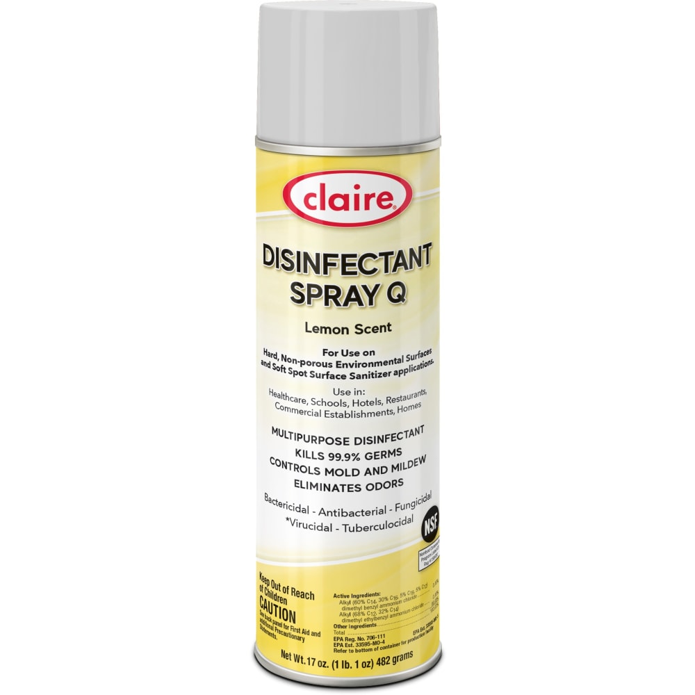 Claire Multipurpose Disinfectant Spray - Ready-To-Use Spray - 17 fl oz (0.5 quart) - Lemon Scent - 12 / Carton - Yellow MPN:C1002