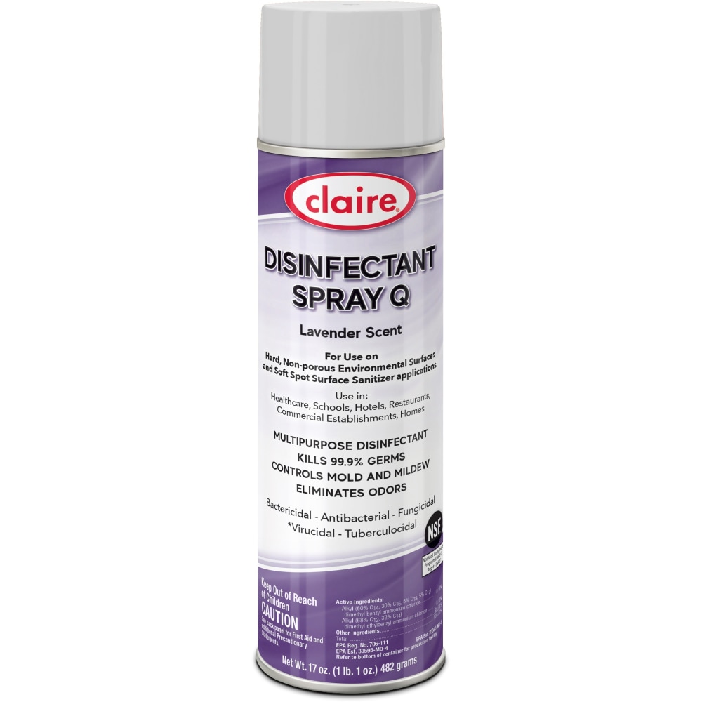 Claire Multipurpose Disinfectant Spray - 17 fl oz (0.5 quart) - Lavender Scent - Bactericide, Antibacterial, Fungicide, Virucidal - Purple - 12/Carton MPN:C1003