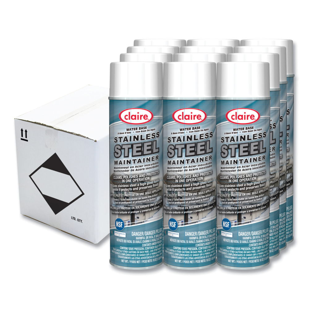 Claire Stainless Steel Maintainer, Lemon Scent, 16 oz Aerosol Spray, Dozen MPN:CL844