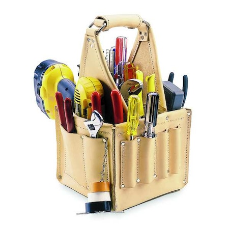 Tool Tote, Tan, Leather, 17 Pockets MPN:526
