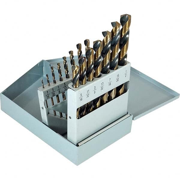 Drill Bit Set: Jobber Length Drill Bits, 15 Pc, 0.0625