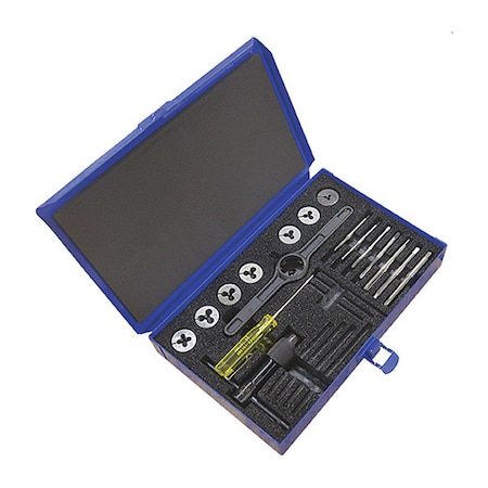 M2.5-M6 17PC HSS Plug Hand Tap And HSS Round Adjustable Die Set Cle-Line 0411 7 Sizes MPN:C00448
