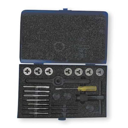 17PC HSS Plug Hand Tap And Carbon Round Adjustable Die Set Cle-Line 7 Sizes, N4-40 To 1/4-20 UNC&UNF MPN:C00517
