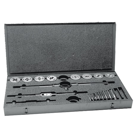 11PC No 0-80 to No 10-24 UNC/UNF HSS Plug Hand Tap and Carbon Round Adj Die Set 525 Cle-Line 8 Sizes MPN:C00525