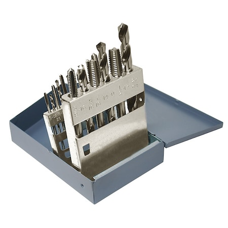 18PC, N36, N29, N25, N21, N7, F, 5/16, U, 27/64 HSS Jobber Drill and Plug Hand Tap Set Cle-Line 1898 MPN:C21190